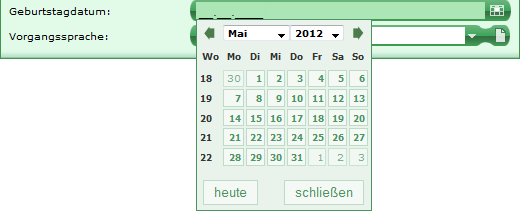 Textfeld mit Kalender